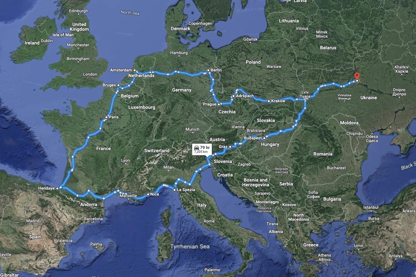 Road trip in 2021: around 10k km, 10 counntries over 6 weeks, from Ukraine to Atlantic Ocean and back